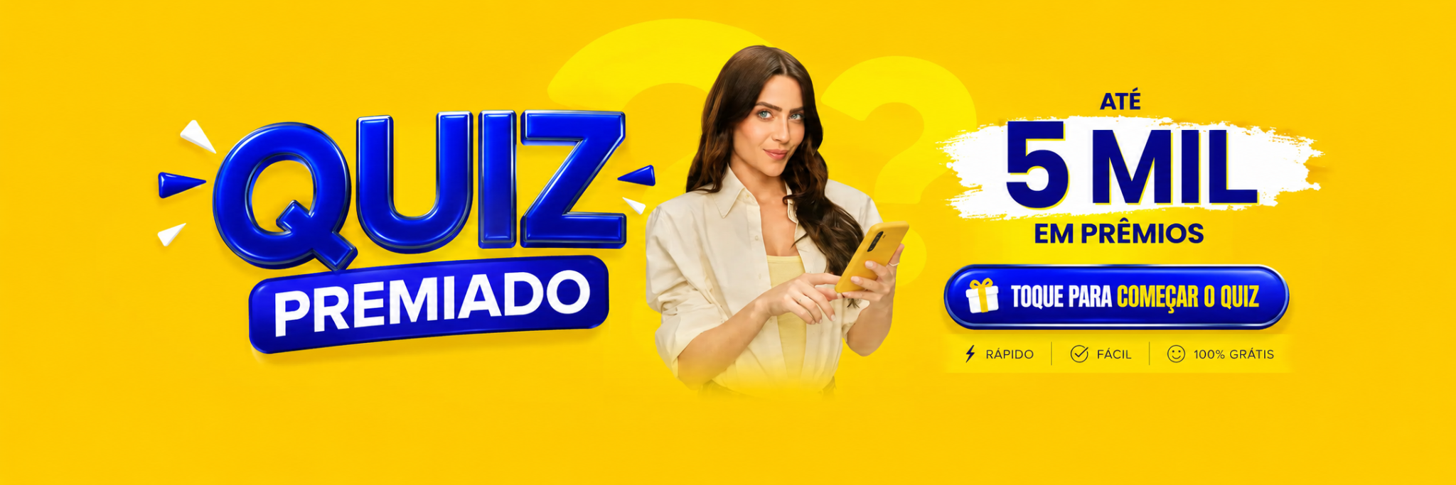 Quiz Premiado: até 5 mil em prêmios. Toque para começar o quiz.